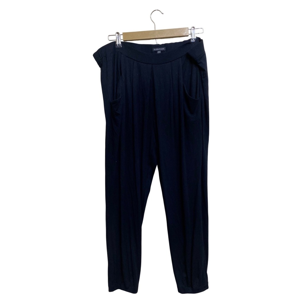 Eileen Fisher Navy Blue Pleated Jersey Knit Tapered Pull On Pants Womens Small